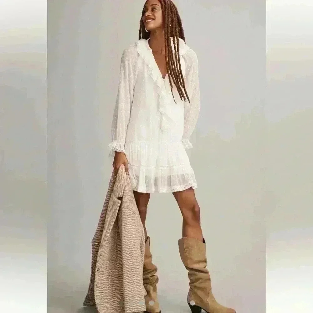 By Anthropologie Long-Sleeve V-Neck
Ruffled Tunic Dress Size Small - Picture 1 of 13